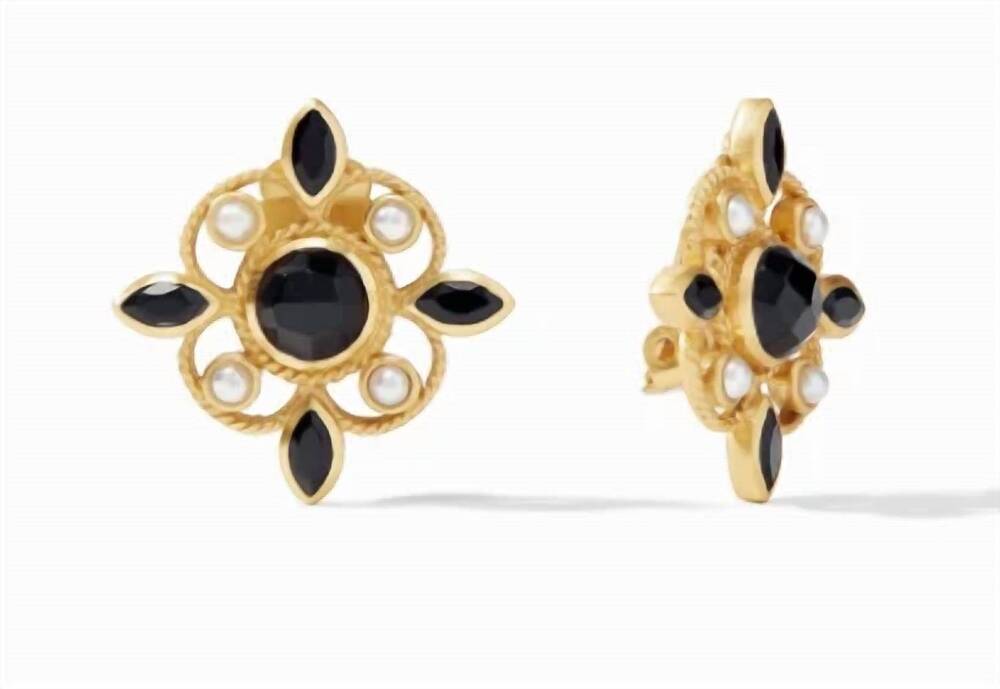 NEW JULIE VOS women's monaco clip earrings in obsidian black